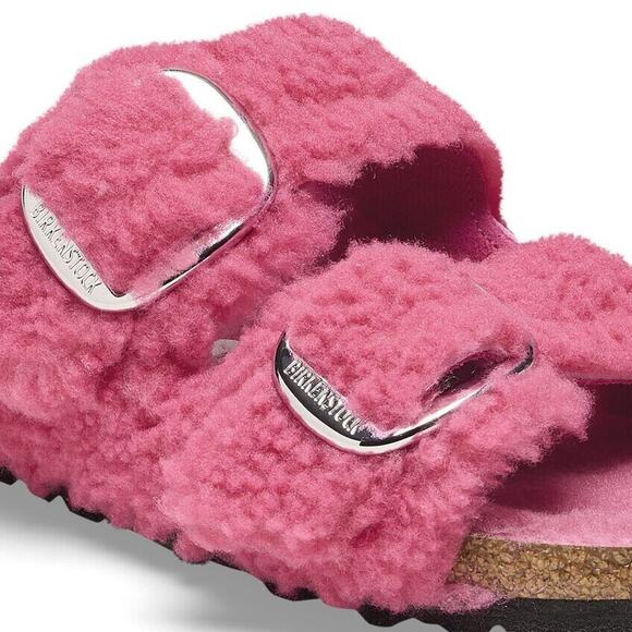 Birkenstock Arizona Big Buckle Shearling Fuchsia Tulip Sandals US7 EU38 1025562 - Picture 3 of 8